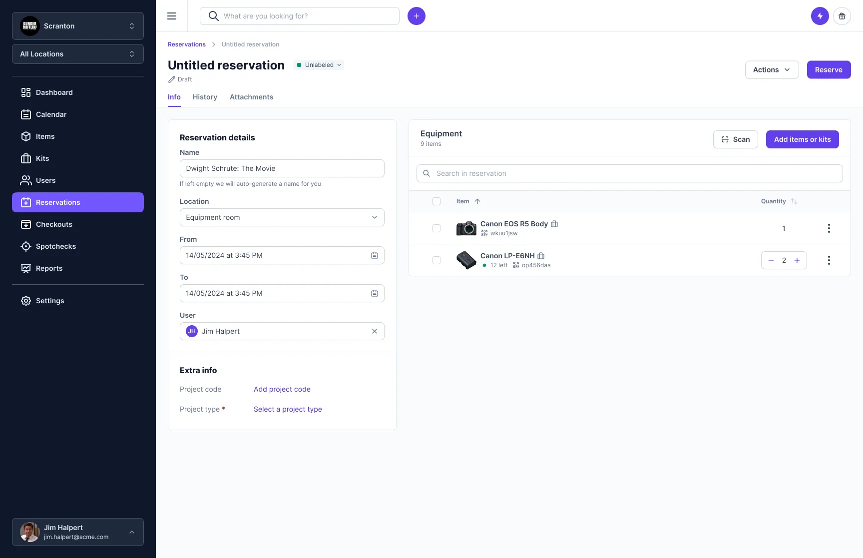 Using bulk items in a reservation