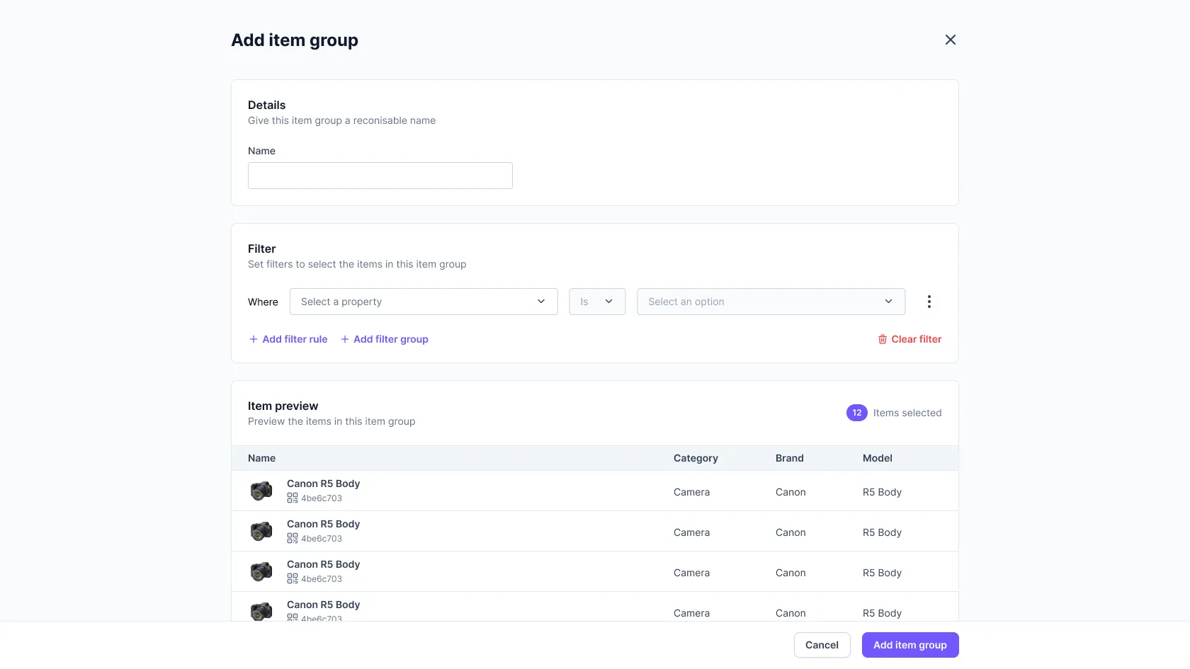 Creating an item group