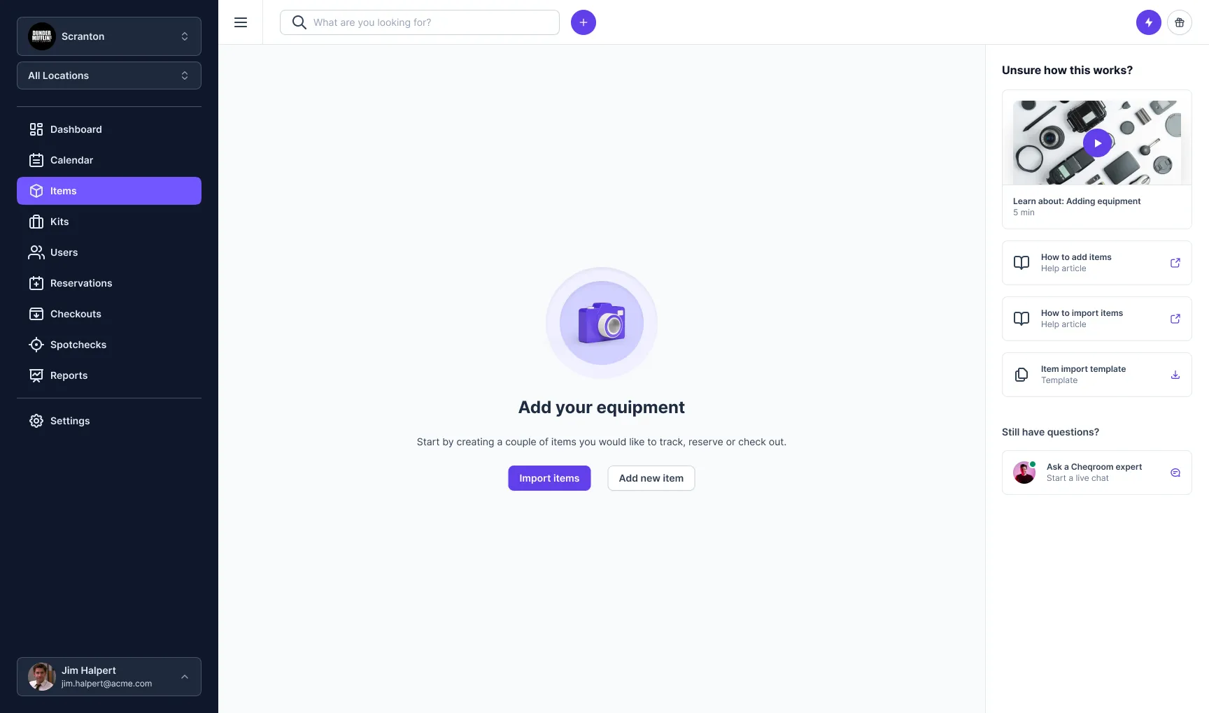 Empty state for items page